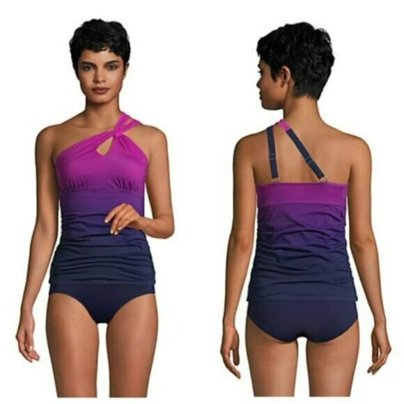 Lands end High Neck to One Shoulder Multi Way Tankini Swimsuit Top xs 2-4 - Picture 5 of 7